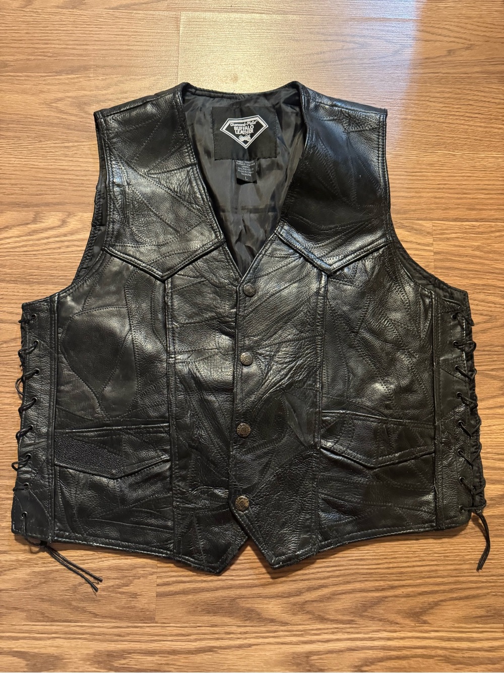 Diamon Plate  Men's Black Leather Lace-Side Vest (pls read description)